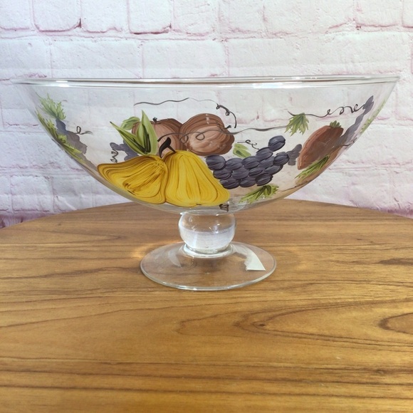 Victradco Hand Painted Fruit Pedestal Glass Bowl - 2001 - Picture 4 of 7